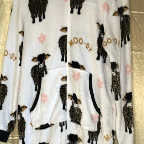 Cow Hooded Soft Fluffy Cozy Loungewear Pajamas White Black Pink Fleece Ears Horn - Picture 4 of 12